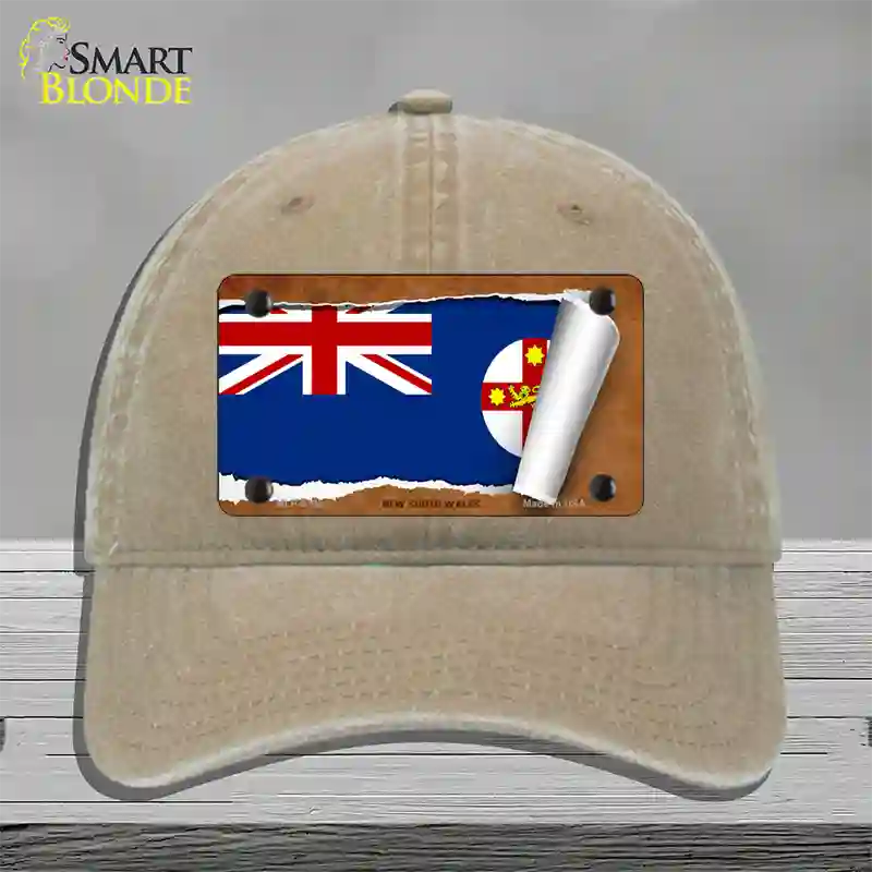 New South Wales Flag Scroll Novelty License Plate Hat Unconstructed Cotton / Khaki