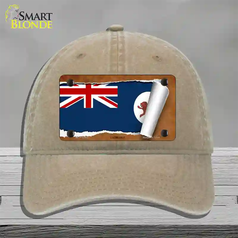 Tasmania Flag Scroll Novelty License Plate Hat Unconstructed Cotton / Khaki