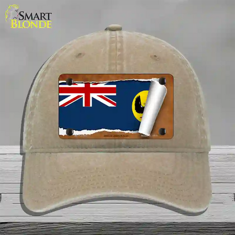 South Australia Flag Scroll Novelty License Plate Hat Unconstructed Cotton / Khaki