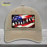 Veteran American Flag Novelty License Plate Hat Unconstructed Cotton / Khaki