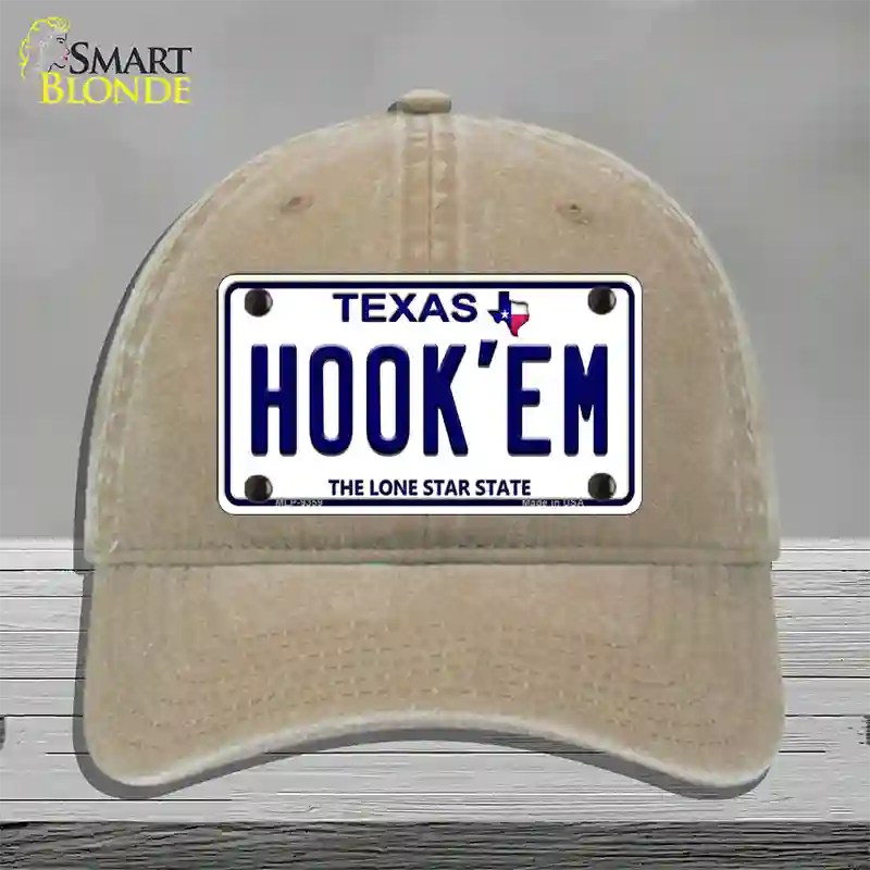 Hookem Texas Novelty License Plate Hat Unconstructed Cotton / Khaki