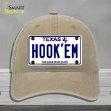 Hookem Texas Novelty License Plate Hat Unconstructed Cotton / Khaki