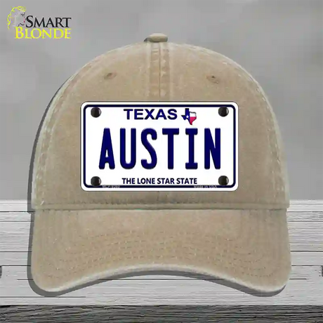 Austin Texas Novelty License Plate Hat Unconstructed Cotton / Khaki