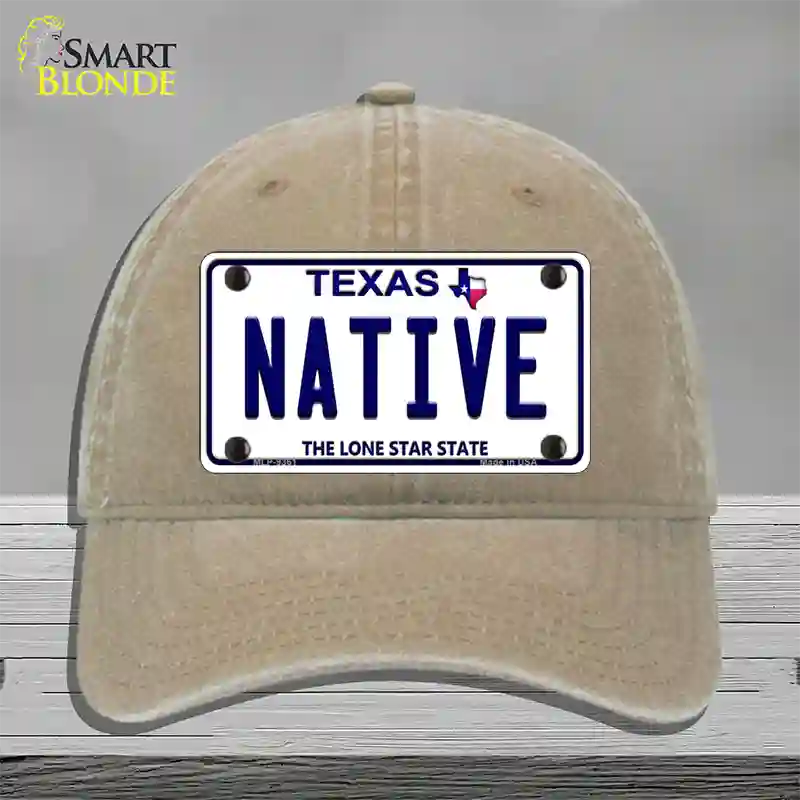 Native Texas White Novelty License Plate Hat Unconstructed Cotton / Khaki