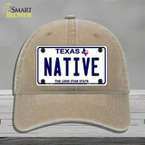 Native Texas White Novelty License Plate Hat Unconstructed Cotton / Khaki