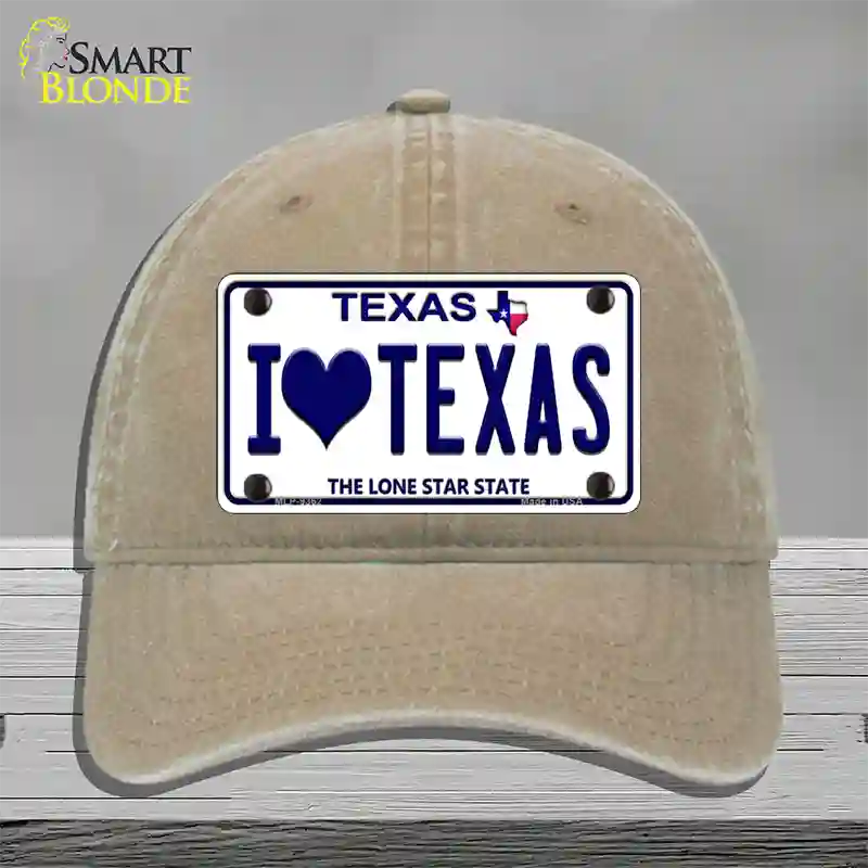 I Love Texas Novelty License Plate Hat Unconstructed Cotton / Khaki