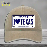 I Love Texas Novelty License Plate Hat Unconstructed Cotton / Khaki