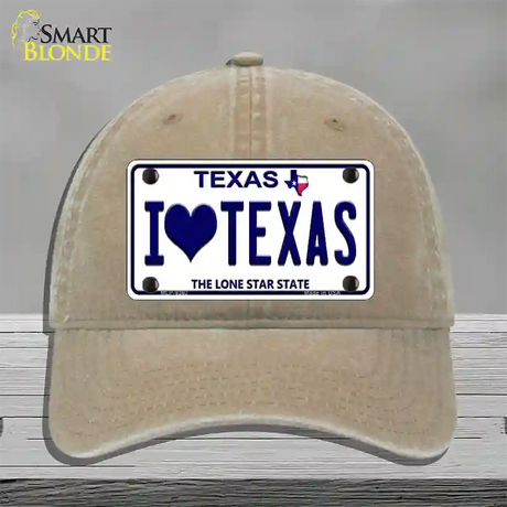 I Love Texas Novelty License Plate Hat Unconstructed Cotton / Khaki