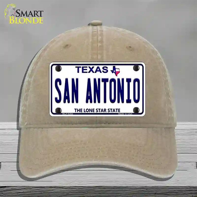 San Antonio Texas Novelty License Plate Hat Unconstructed Cotton / Khaki