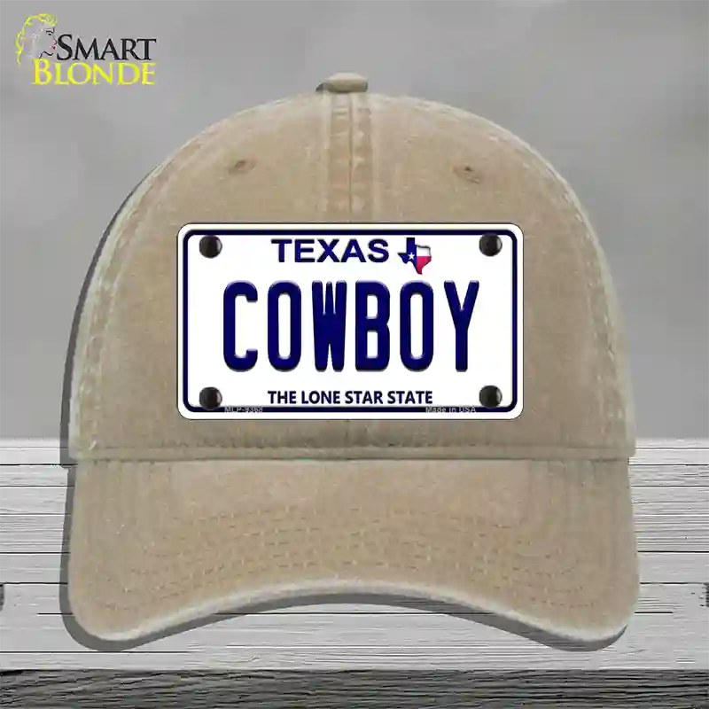 Cowboy Texas White Novelty License Plate Hat Unconstructed Cotton / Khaki