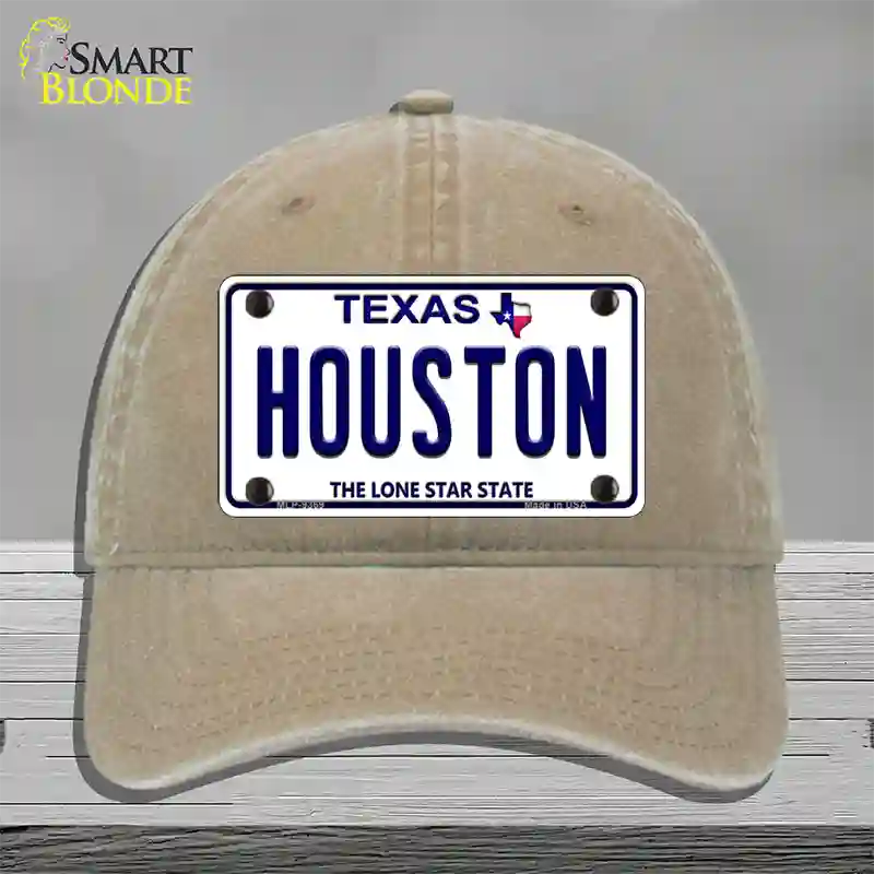 Houston Texas Novelty License Plate Hat Unconstructed Cotton / Khaki