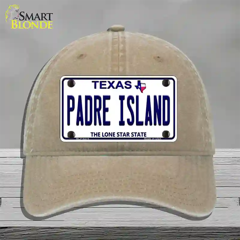 Padre Island Texas Novelty License Plate Hat Unconstructed Cotton / Khaki