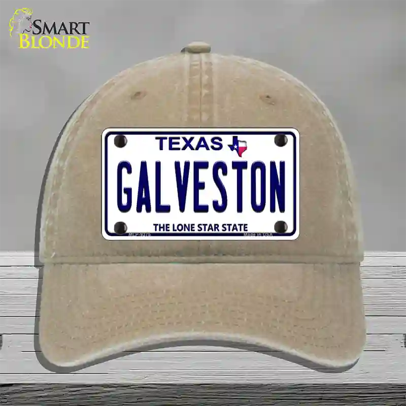 Galveston Texas Novelty License Plate Hat Unconstructed Cotton / Khaki