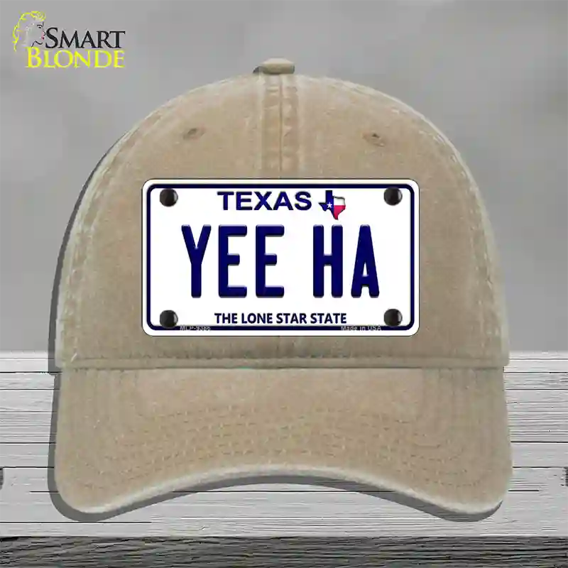 Yee Ha Texas Novelty License Plate Hat Unconstructed Cotton / Khaki