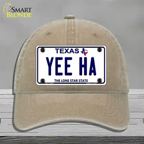 Yee Ha Texas Novelty License Plate Hat Unconstructed Cotton / Khaki