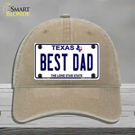 Best Dad Texas Novelty License Plate Hat Unconstructed Cotton / Khaki