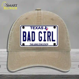 Bad Girl Texas Novelty License Plate Hat Unconstructed Cotton / Khaki