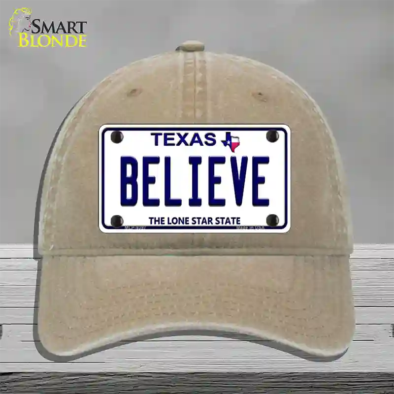 Believe Texas Novelty License Plate Hat Unconstructed Cotton / Khaki