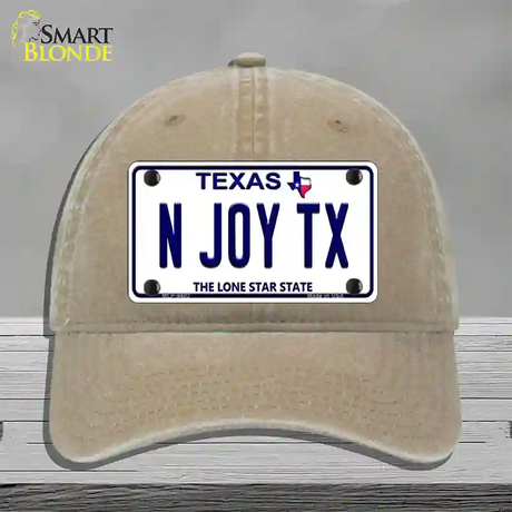 N Joy TX Texas Novelty License Plate Hat Unconstructed Cotton / Khaki