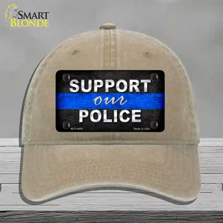 Support Our Police Novelty License Plate Hat Unconstructed Cotton / Khaki