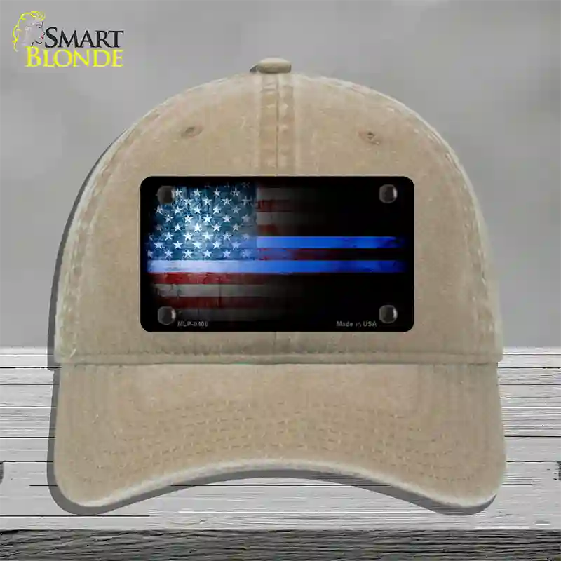 American Flag Police Novelty License Plate Hat Unconstructed Cotton / Khaki