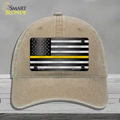 American Flag Thin Yellow Line Novelty License Plate Hat Unconstructed Cotton / Khaki