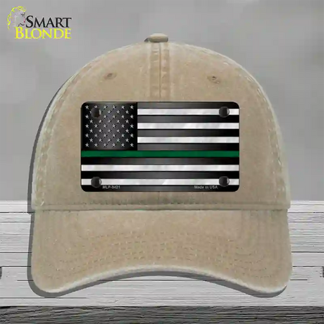 American Flag Thin Green Line Novelty License Plate Hat Unconstructed Cotton / Khaki