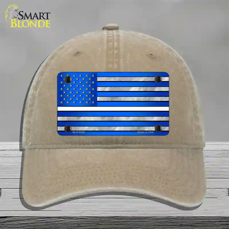 Blue American Flag Thin White Line Novelty License Plate Hat Unconstructed Cotton / Khaki