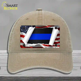 Thin Blue Line Scroll Novelty License Plate Hat Unconstructed Cotton / Khaki