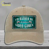 Rather Play Video Games Novelty License Plate Hat Unconstructed Cotton / Khaki