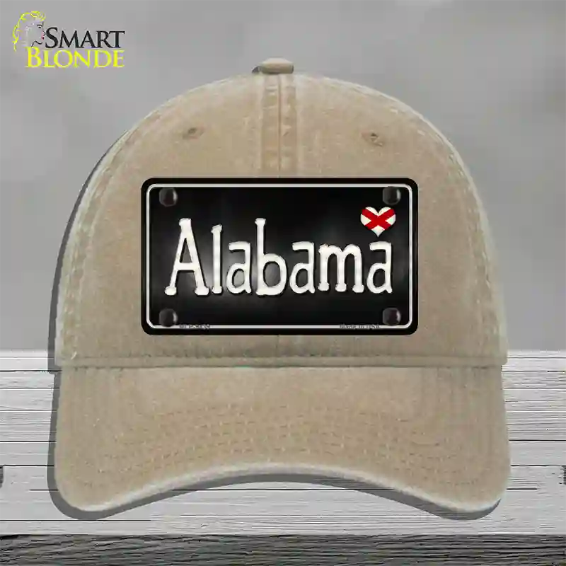 Alabama Flag Script Novelty License Plate Hat Unconstructed Cotton / Khaki