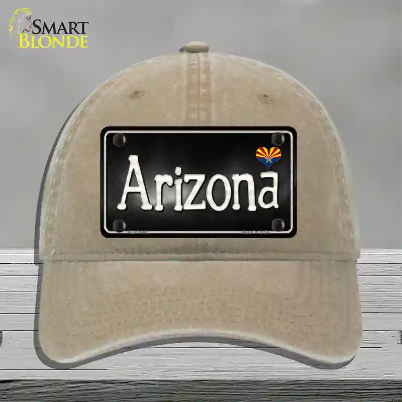 Arizona Flag Script Novelty License Plate Hat Unconstructed Cotton / Khaki