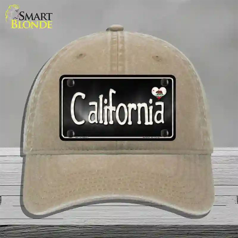 California Flag Script Novelty License Plate Hat Unconstructed Cotton / Khaki