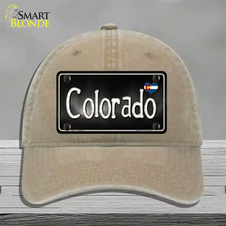 Colorado Flag Script Novelty License Plate Hat Unconstructed Cotton / Khaki