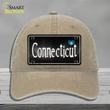 Connecticut Flag Script Novelty License Plate Hat Unconstructed Cotton / Khaki