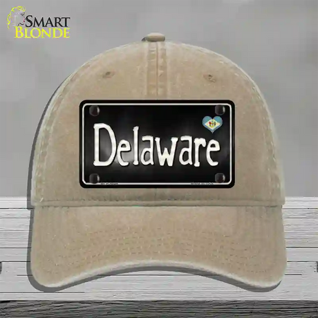 Delaware Flag Script Novelty License Plate Hat Unconstructed Cotton / Khaki