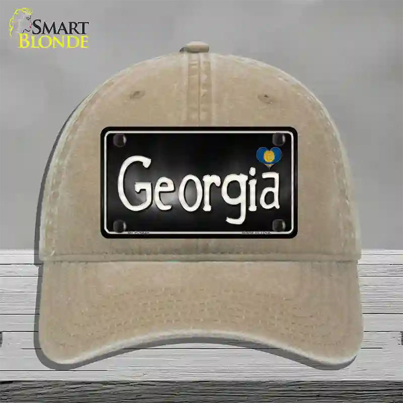 Georgia Flag Script Novelty License Plate Hat Unconstructed Cotton / Khaki