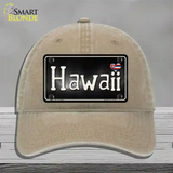 Hawaii Flag Script Novelty License Plate Hat Unconstructed Cotton / Khaki