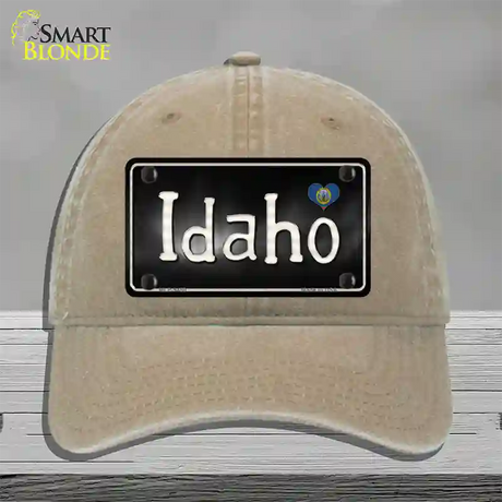 Idaho Flag Script Novelty License Plate Hat Unconstructed Cotton / Khaki