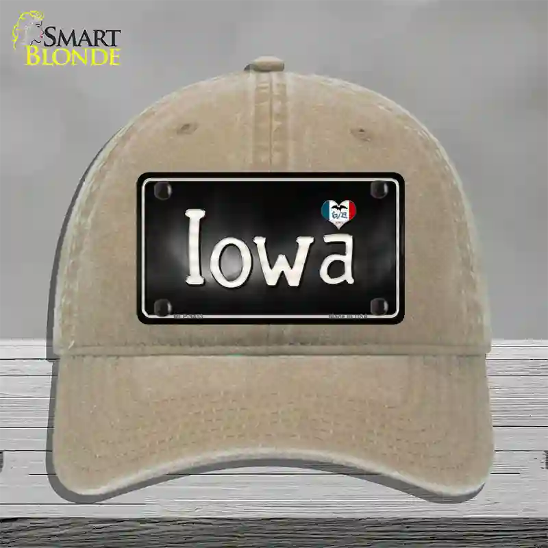 Iowa Flag Script Novelty License Plate Hat Unconstructed Cotton / Khaki