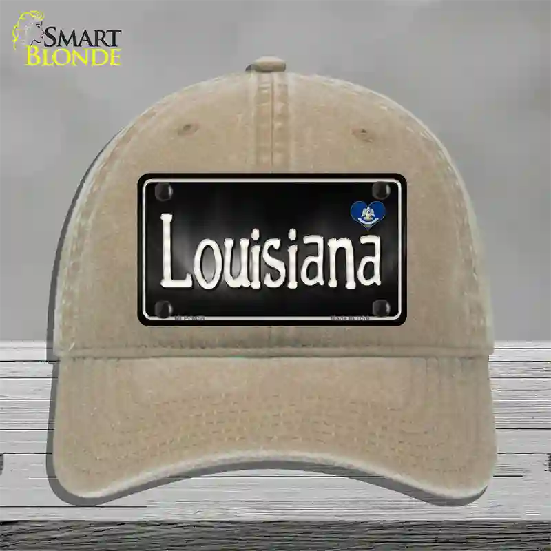 Louisiana Flag Script Novelty License Plate Hat Unconstructed Cotton / Khaki