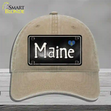 Maine Flag Script Novelty License Plate Hat Unconstructed Cotton / Khaki