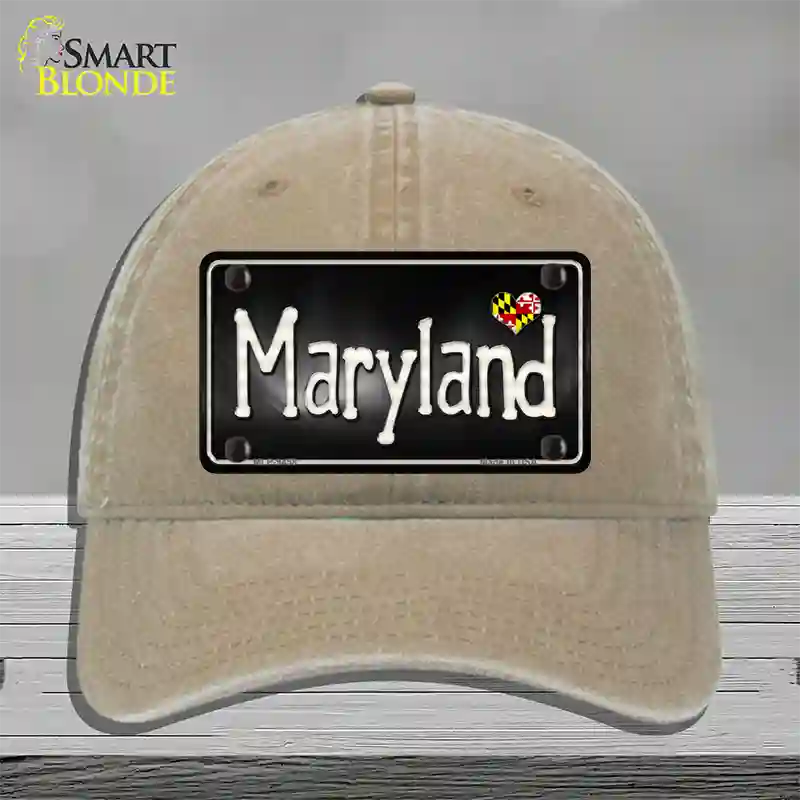 Maryland Flag Script Novelty License Plate Hat Unconstructed Cotton / Khaki