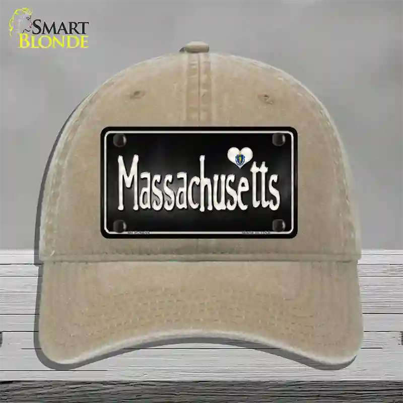 Massachusetts Flag Script Novelty License Plate Hat Unconstructed Cotton / Khaki