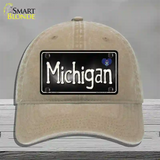 Michigan Flag Script Novelty License Plate Hat Unconstructed Cotton / Khaki