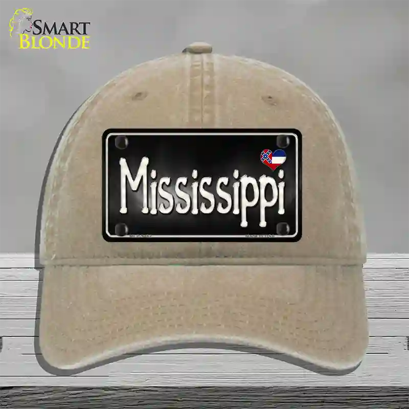 Mississippi Flag Script Novelty License Plate Hat Unconstructed Cotton / Khaki