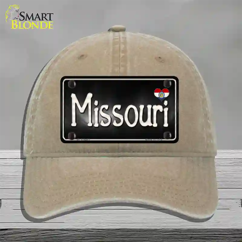 Missouri Flag Script Novelty License Plate Hat Unconstructed Cotton / Khaki