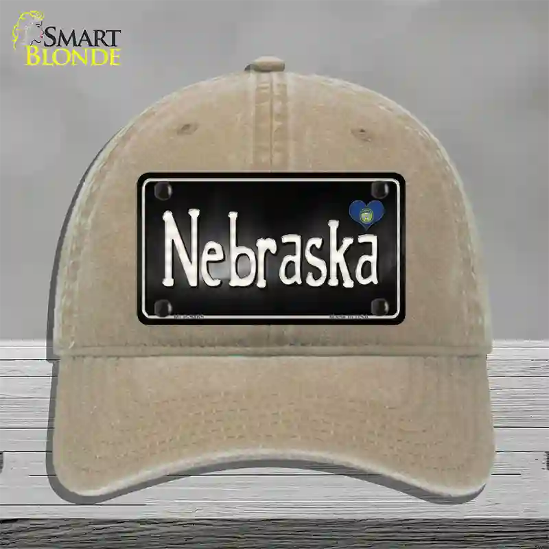 Nebraska Flag Script Novelty License Plate Hat Unconstructed Cotton / Khaki