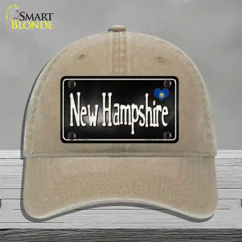 New Hampshire Flag Script Novelty License Plate Hat Unconstructed Cotton / Khaki