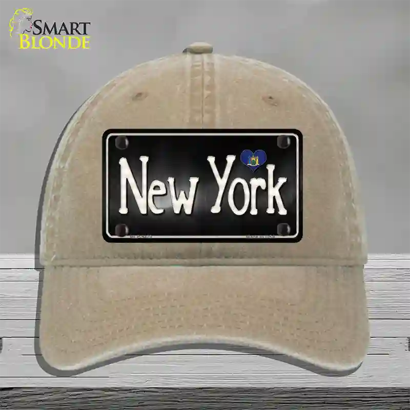 New York Flag Script Novelty License Plate Hat Unconstructed Cotton / Khaki